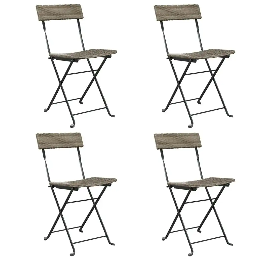 Folding Bistro Chairs 4 pcs Grey Poly Rattan and Steel 3152118