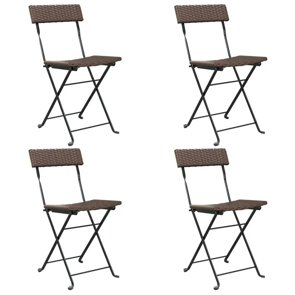 Folding Bistro Chairs 4 pcs Brown Poly Rattan and Steel 3152115