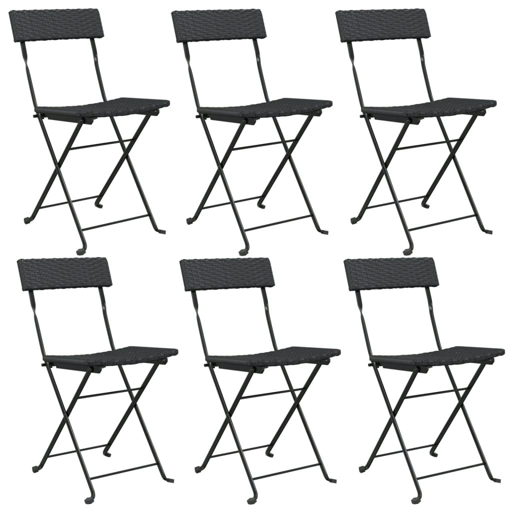 Folding Bistro Chairs 6 pcs Black Poly Rattan and Steel 3152113