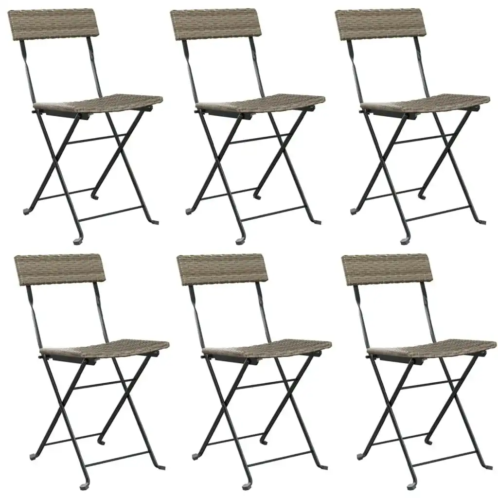 Folding Bistro Chairs 6 pcs Grey Poly Rattan and Steel 3152119