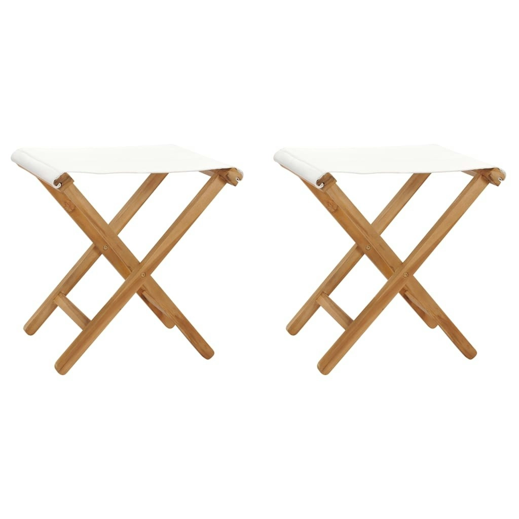 Folding Chairs 2 pcs Solid Teak Wood and Fabric Cream White 310669