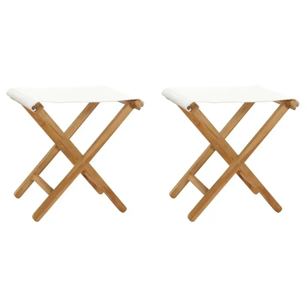 Folding Chairs 2 pcs Solid Teak Wood and Fabric Cream White 310669