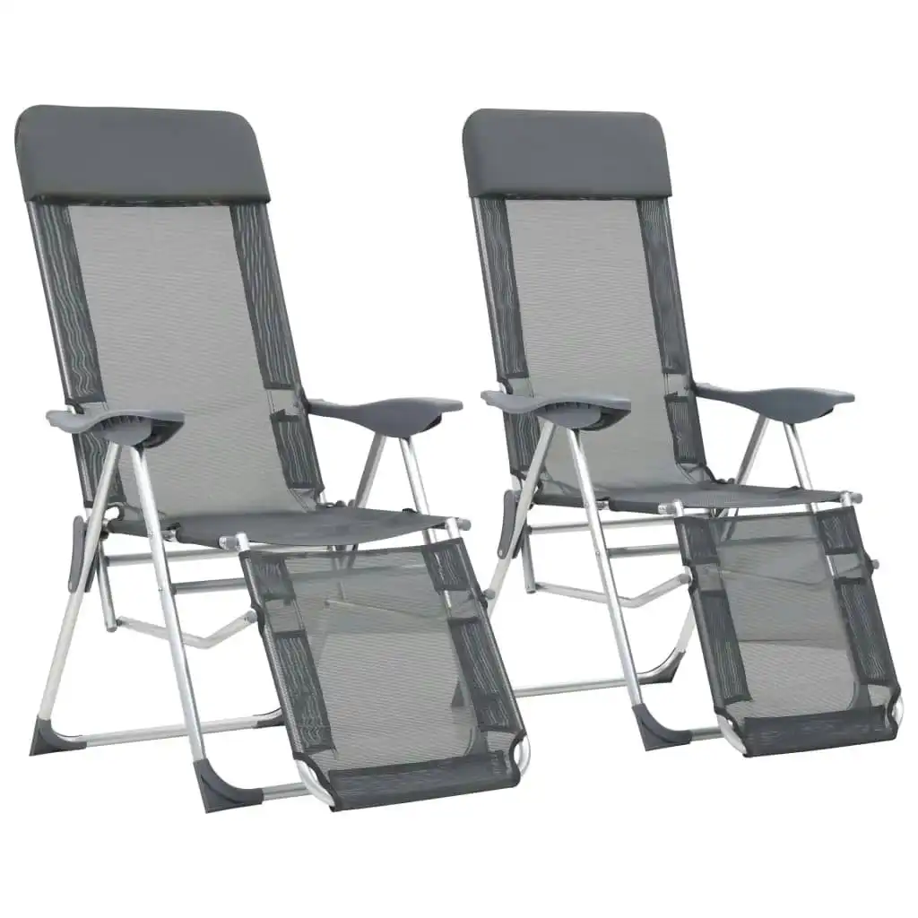 Folding Camping Chairs with Footrests 2 pcs Grey Textilene 360145