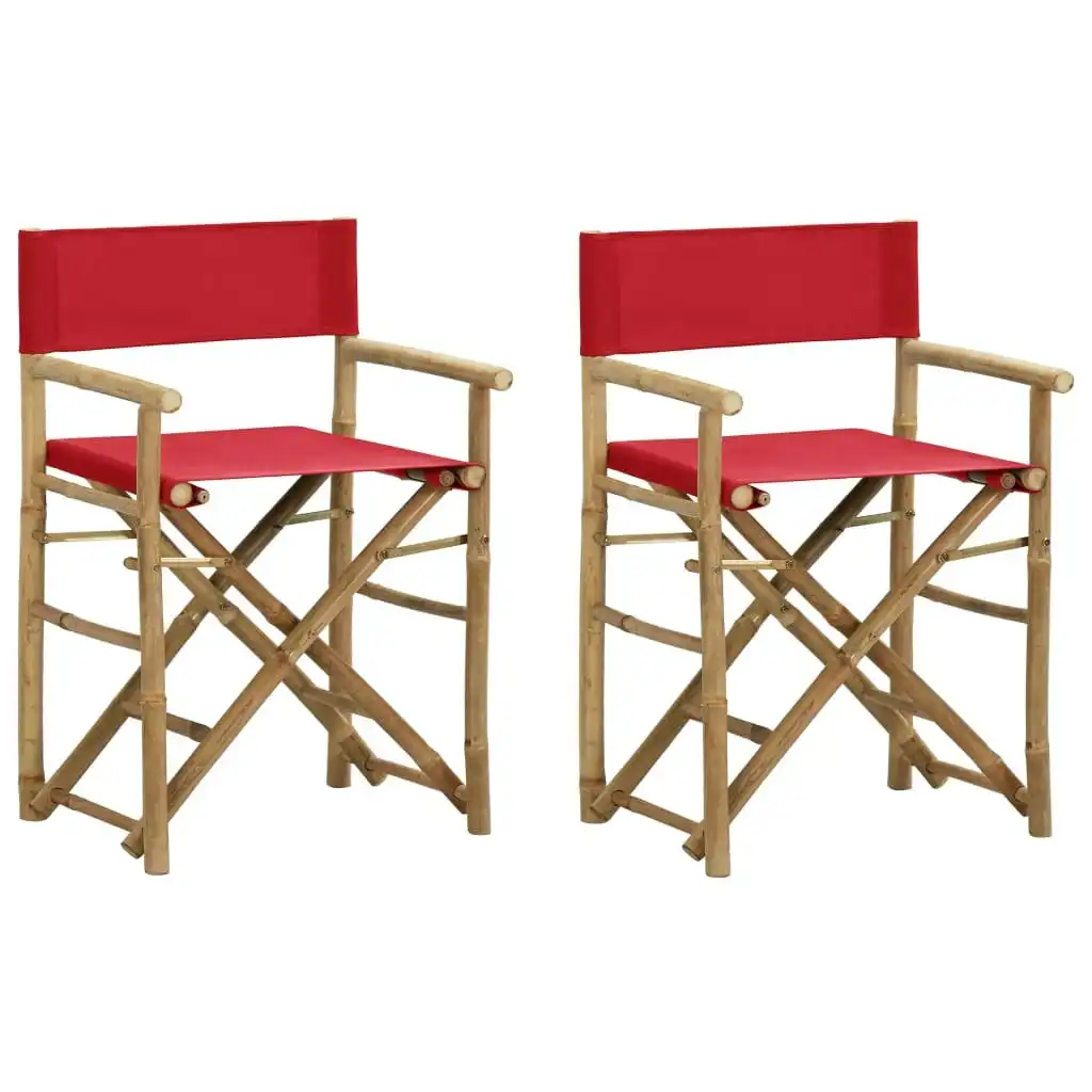 Folding Director's Chairs 2 pcs Red Bamboo and Fabric 313031