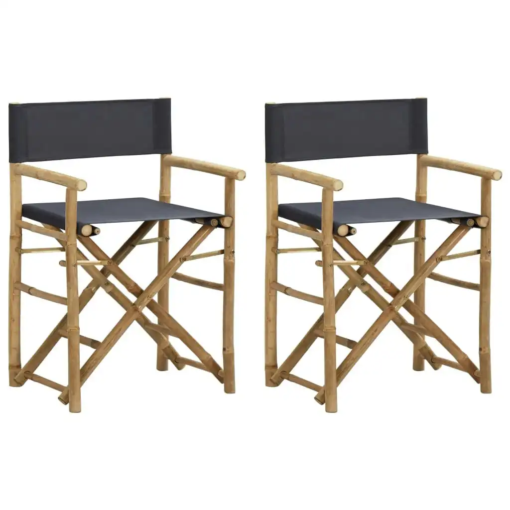 Folding Director's Chairs 2 pcs Dark Grey Bamboo and Fabric 313029