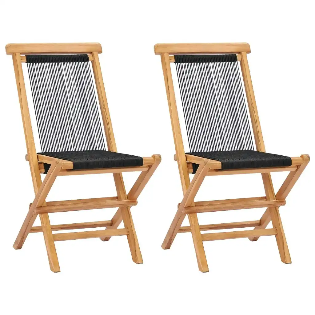 Folding Garden Chairs 2 pcs Solid Teak Wood and Rope 49363