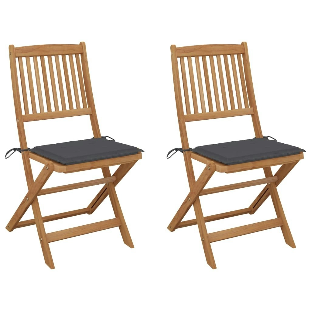 Folding Garden Chairs 2 pcs with Cushions Solid Wood Acacia 3064644