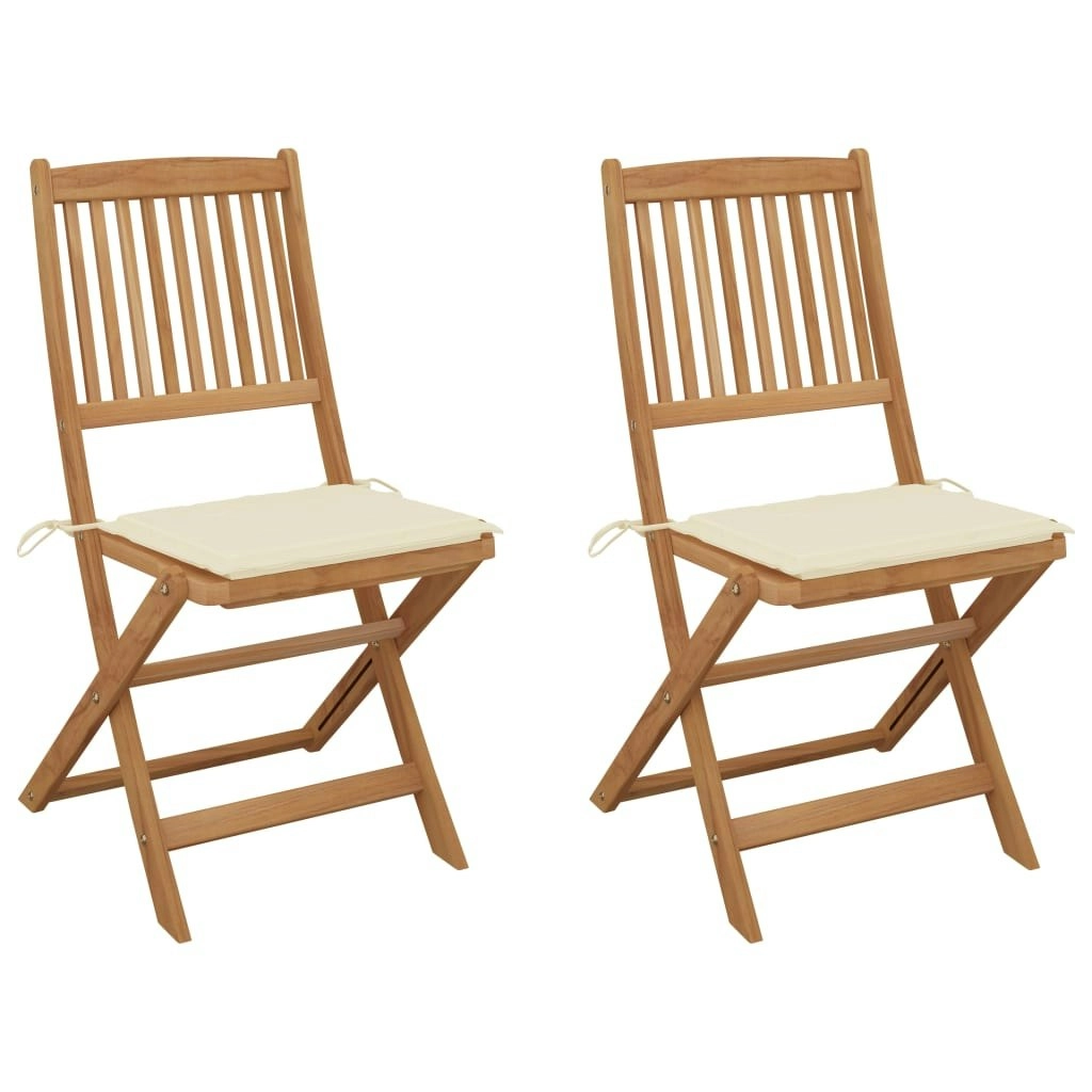 Folding Garden Chairs 2 pcs with Cushions Solid Wood Acacia 3064646