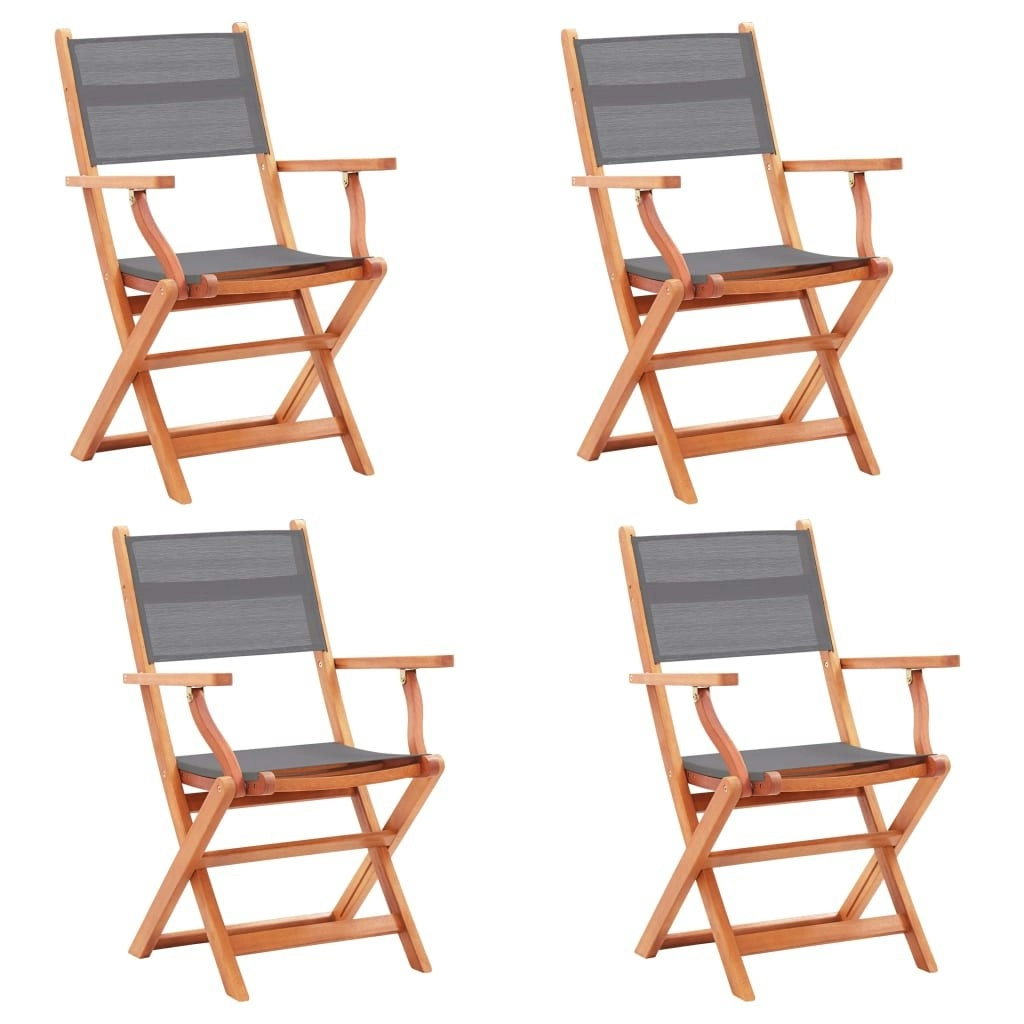 Folding Garden Chairs 4 pcs Grey Solid Eucalyptus Wood and Textilene 48691