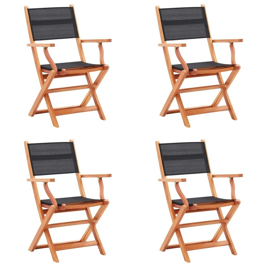 Folding Garden Chairs 4 pcs Black Solid Eucalyptus Wood and Textilene 48693