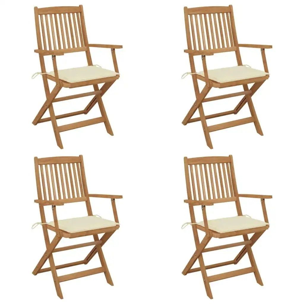 Folding Garden Chairs 4 pcs with Cushions Solid Wood Acacia 3064619