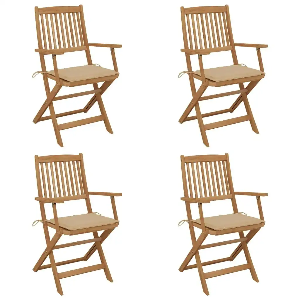 Folding Garden Chairs 4 pcs with Cushions Solid Wood Acacia 3064620