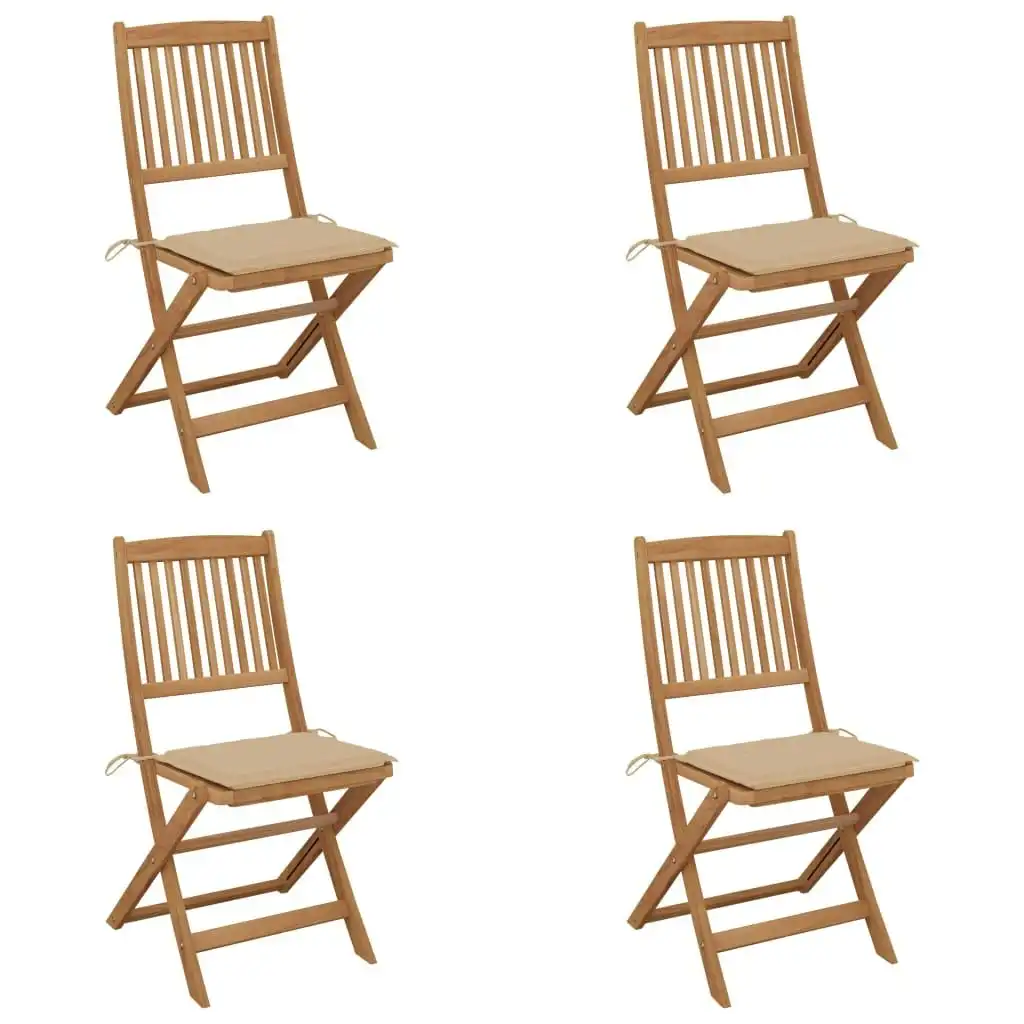 Folding Garden Chairs 4 pcs with Cushions Solid Wood Acacia 3064674