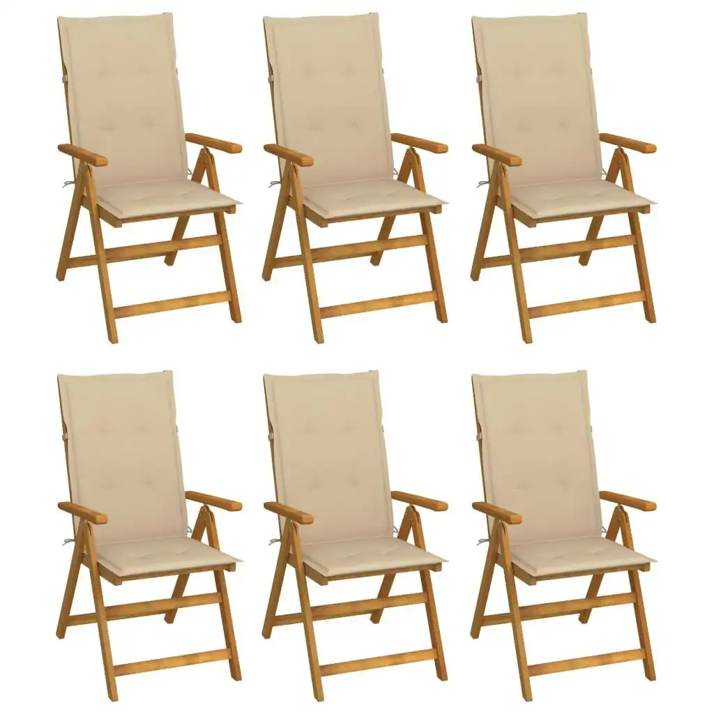 Folding Garden Chairs 6 pcs with Cushions Solid Acacia Wood 3064122