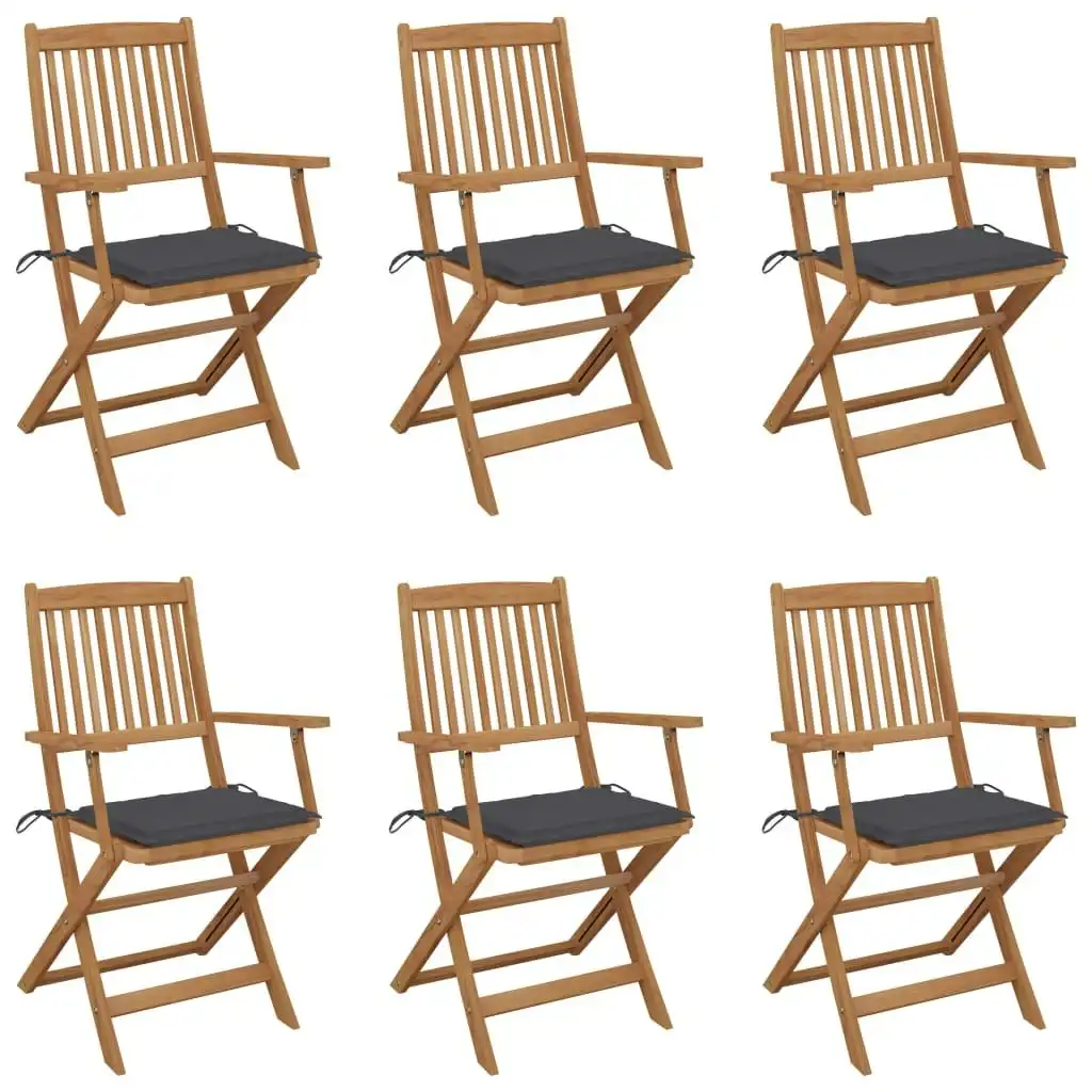 Folding Garden Chairs 6 pcs with Cushions Solid Acacia Wood 3074940