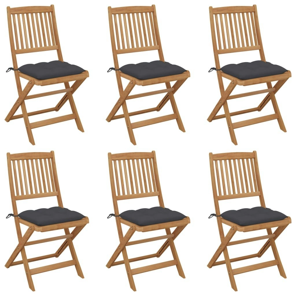 Folding Garden Chairs 6 pcs with Cushions Solid Acacia Wood 3075009