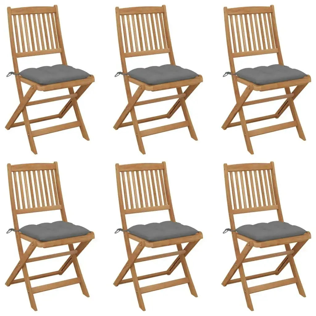 Folding Garden Chairs 6 pcs with Cushions Solid Acacia Wood 3075010