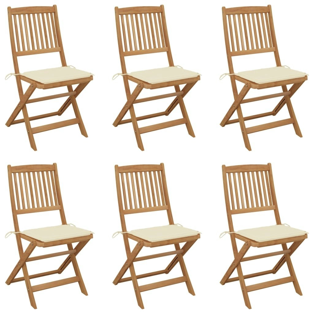 Folding Garden Chairs 6 pcs with Cushions Solid Acacia Wood 3074996