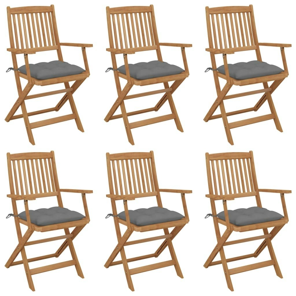 Folding Garden Chairs 6 pcs with Cushions Solid Acacia Wood 3074956