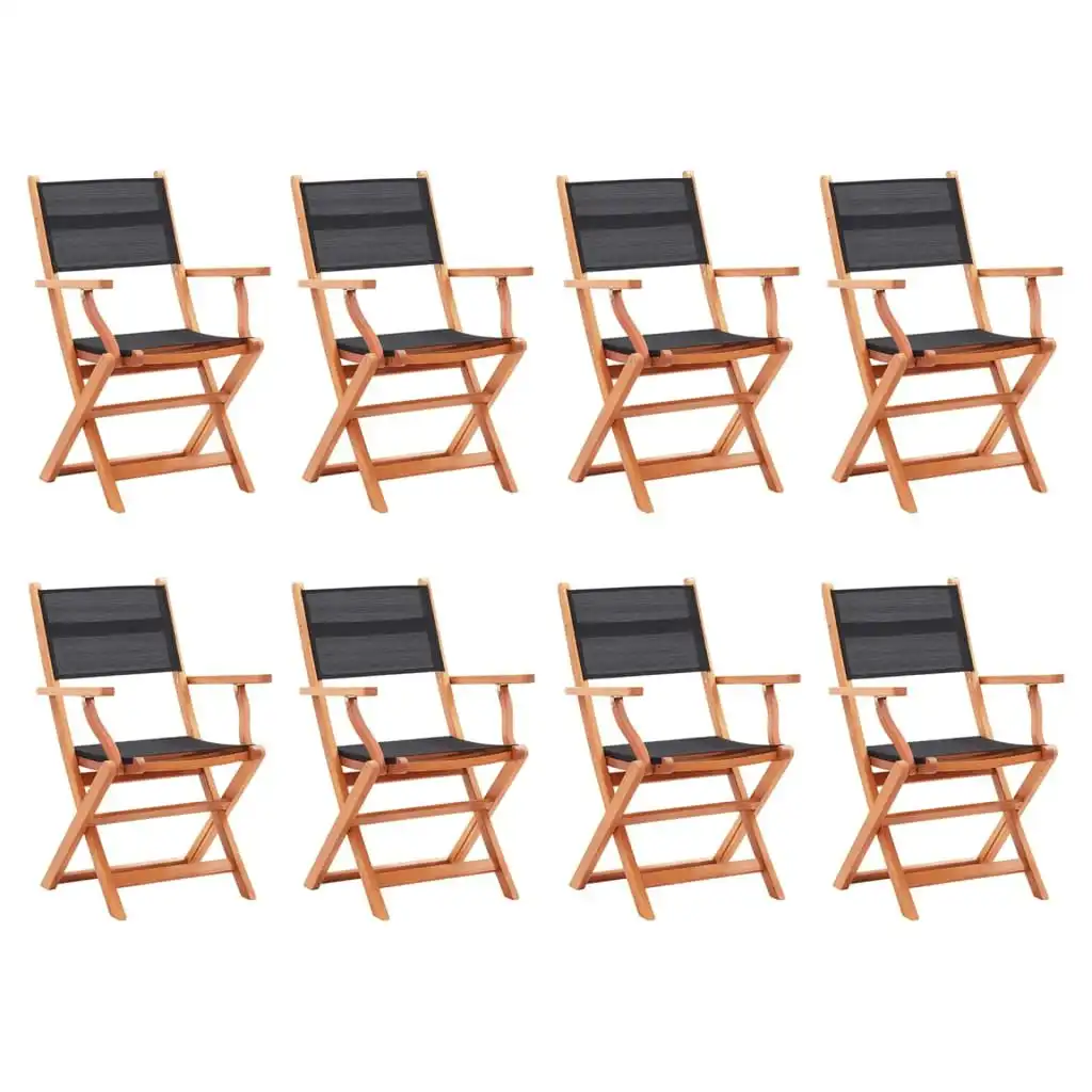 Folding Garden Chairs 8 pcs Black Solid Eucalyptus Wood&Textilene 3086967