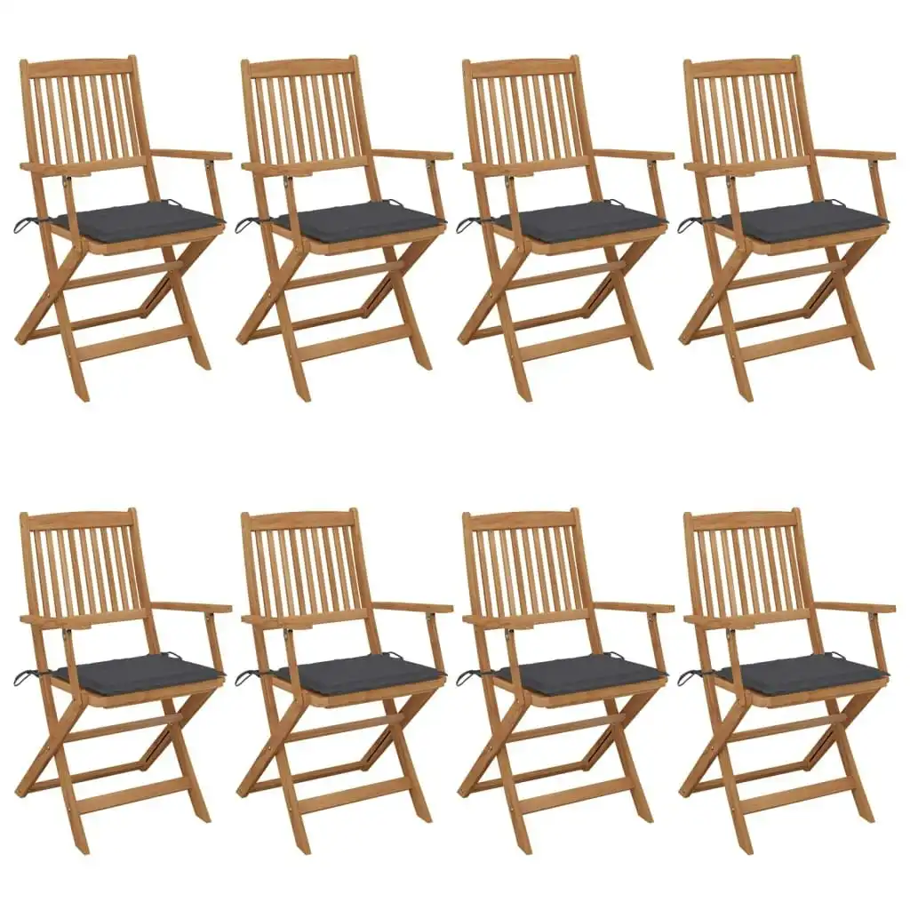 Folding Garden Chairs 8 pcs with Cushions Solid Acacia Wood 3074967