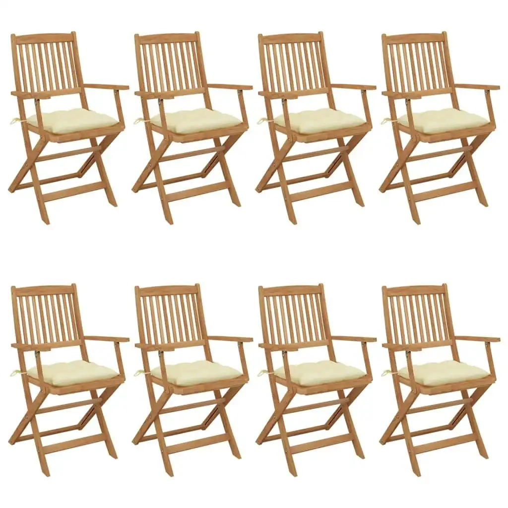 Folding Garden Chairs 8 pcs with Cushions Solid Acacia Wood 3074984