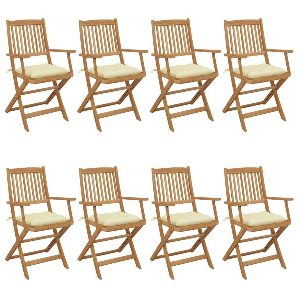 Folding Garden Chairs 8 pcs with Cushions Solid Acacia Wood 3074984