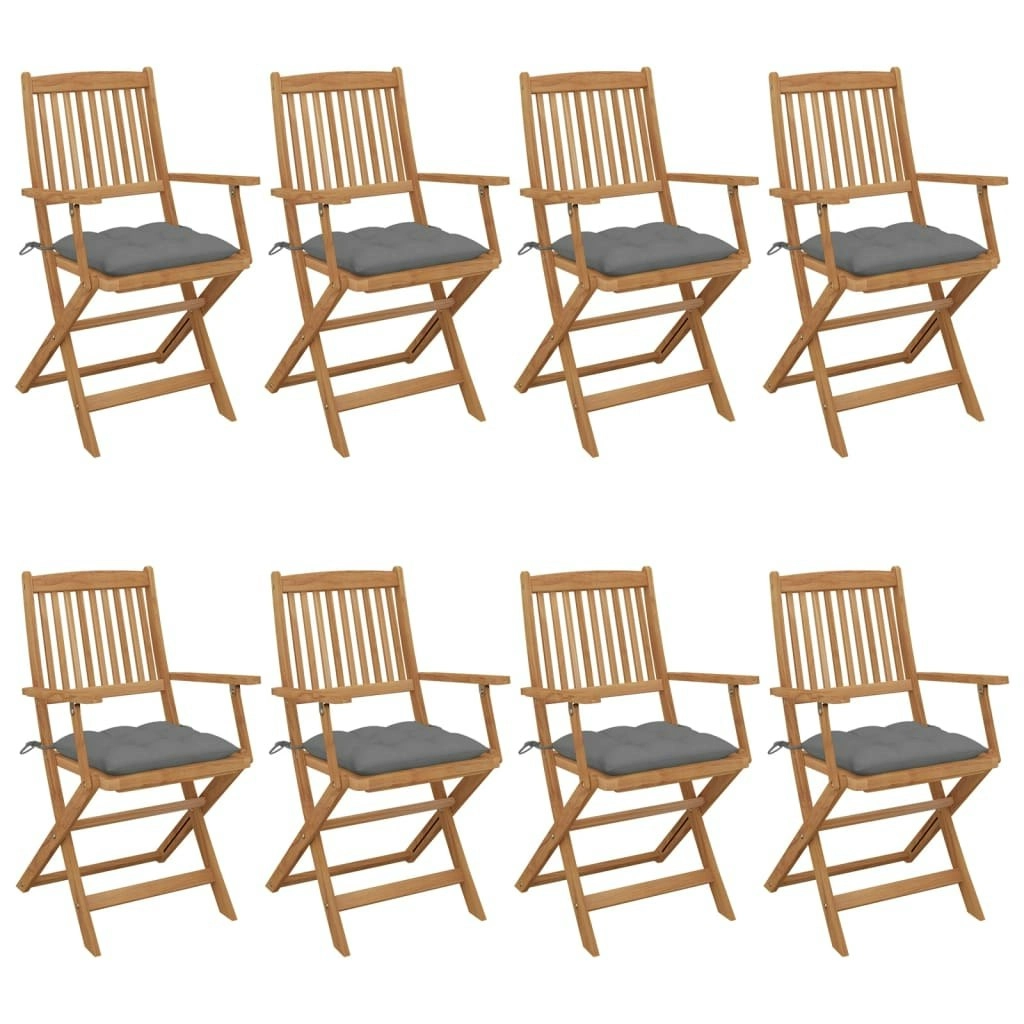 Folding Garden Chairs 8 pcs with Cushions Solid Acacia Wood 3074983