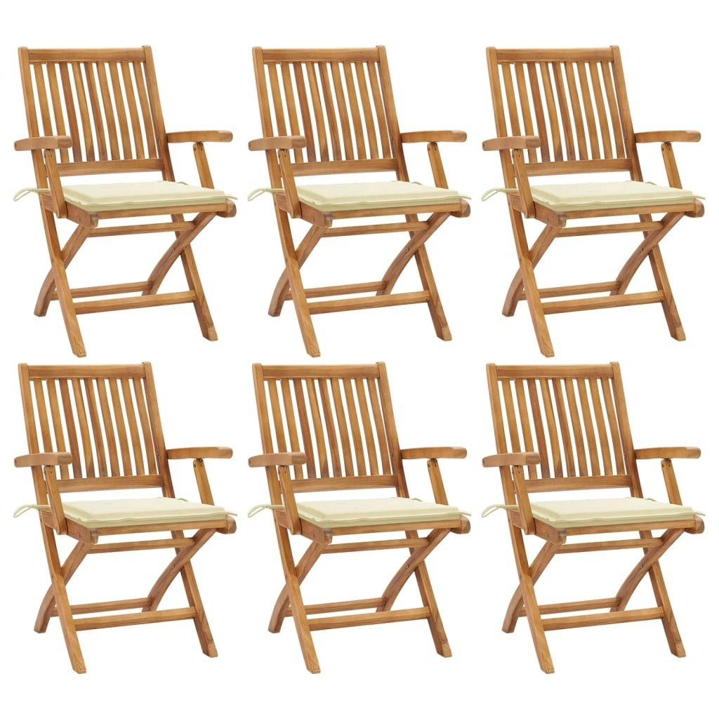 Folding Garden Chairs with Cushions 6 pcs Solid Teak Wood 3072752