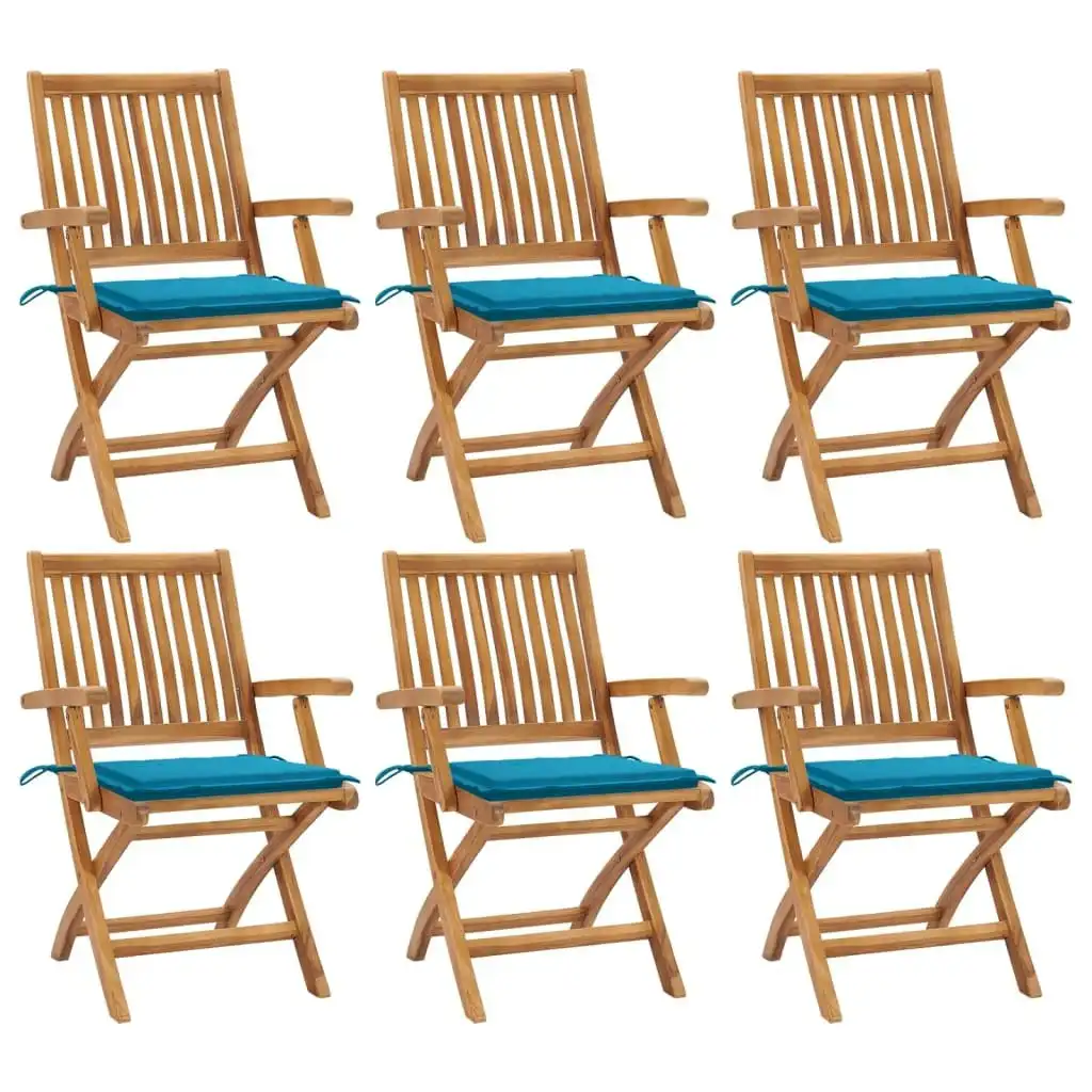 Folding Garden Chairs with Cushions 6 pcs Solid Teak Wood 3072754