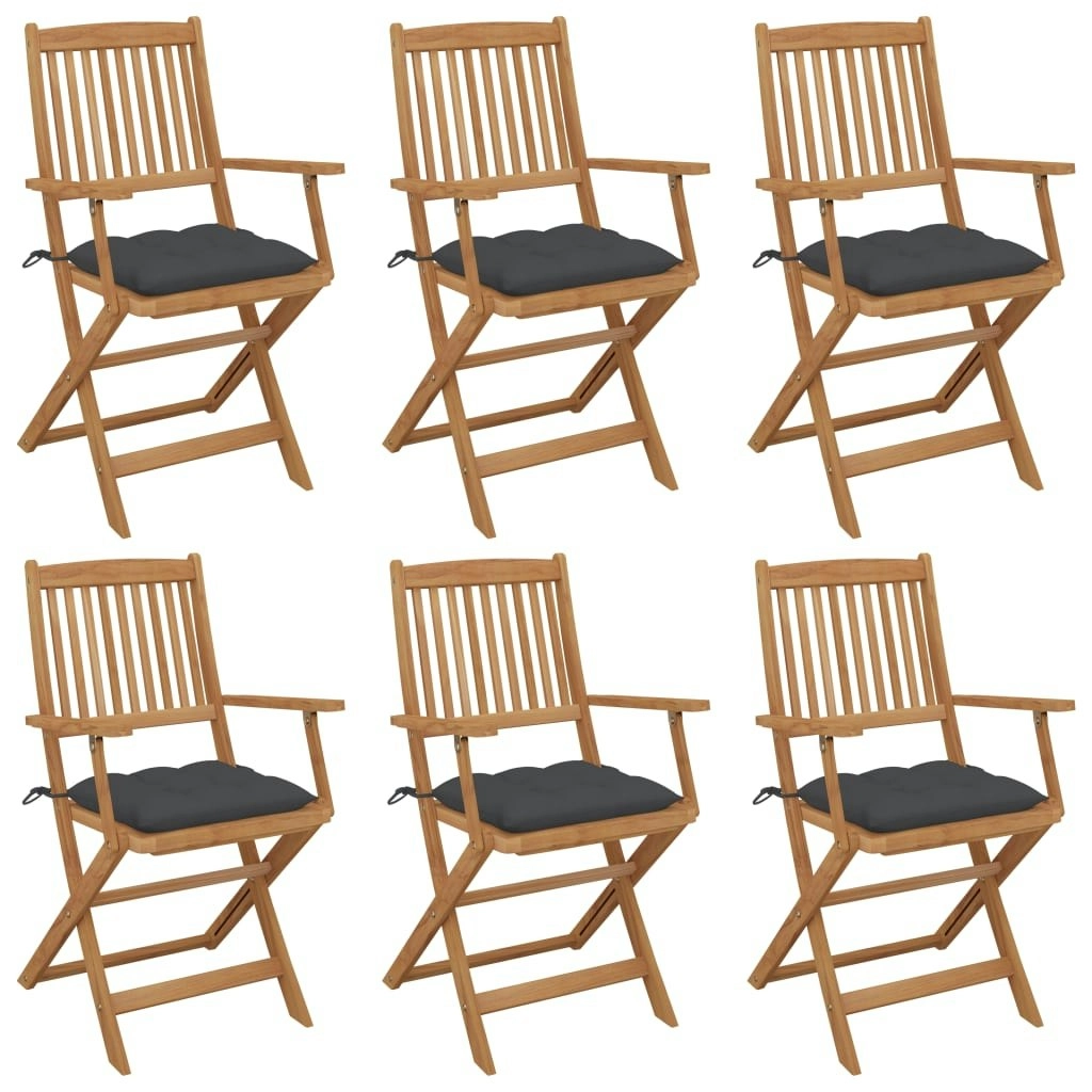 Folding Garden Chairs 6 pcs with Cushions Solid Acacia Wood 3074955