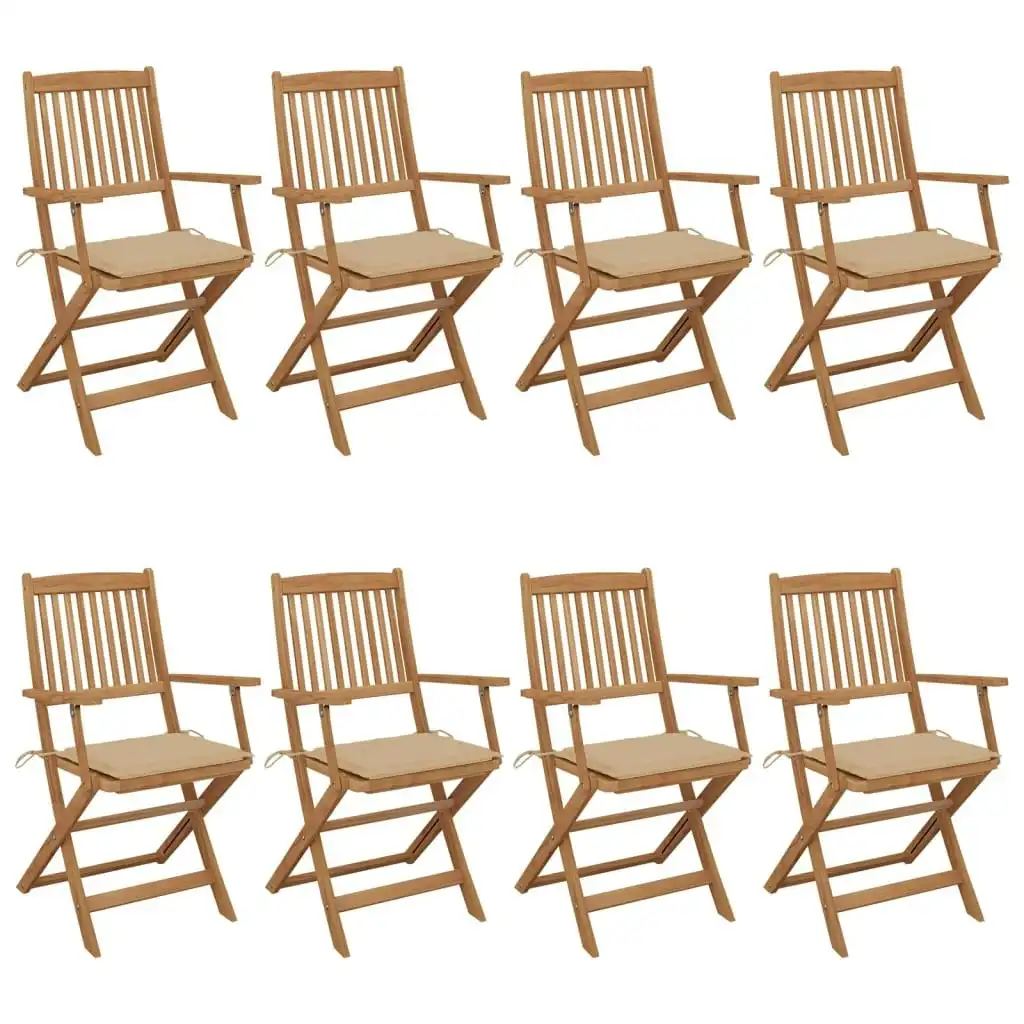 Folding Garden Chairs 8 pcs with Cushions Solid Acacia Wood 3074970