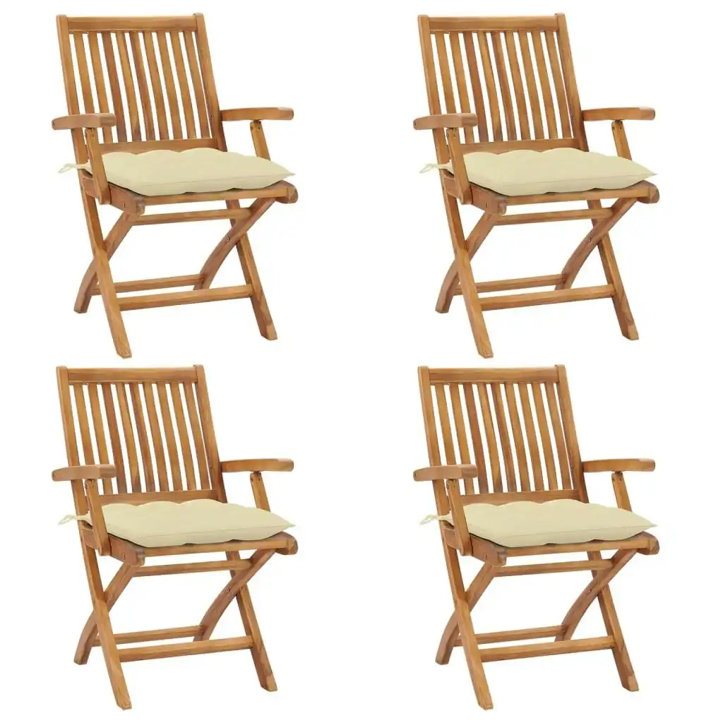 Folding Garden Chairs with Cushions 4 pcs Solid Teak Wood 3072740