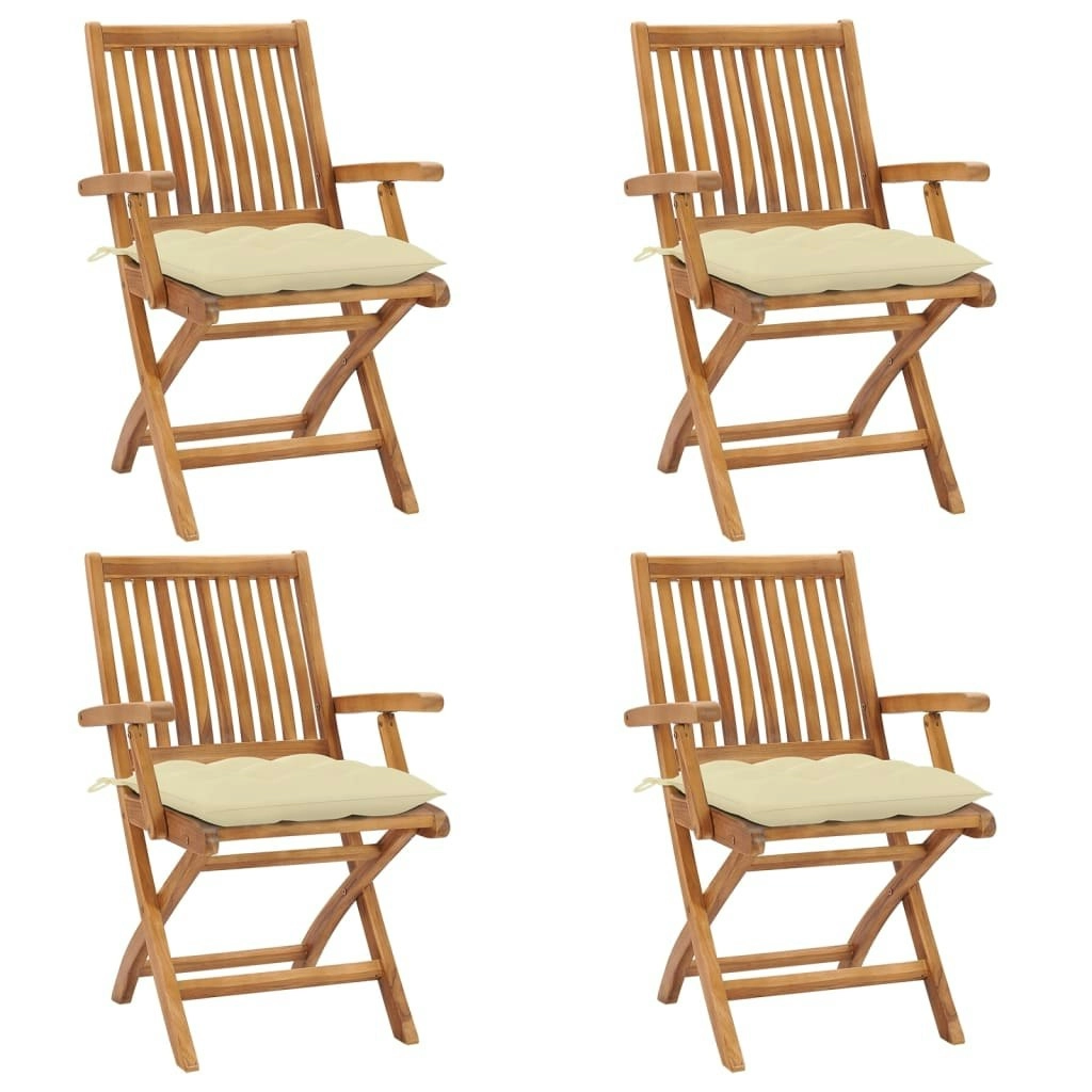 Folding Garden Chairs with Cushions 4 pcs Solid Teak Wood 3072740