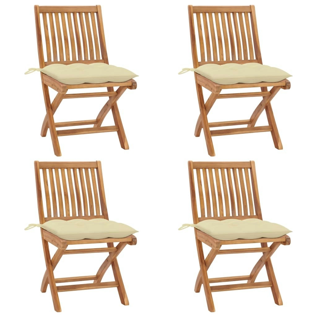 Folding Garden Chairs with Cushions 4 pcs Solid Teak Wood 3072824