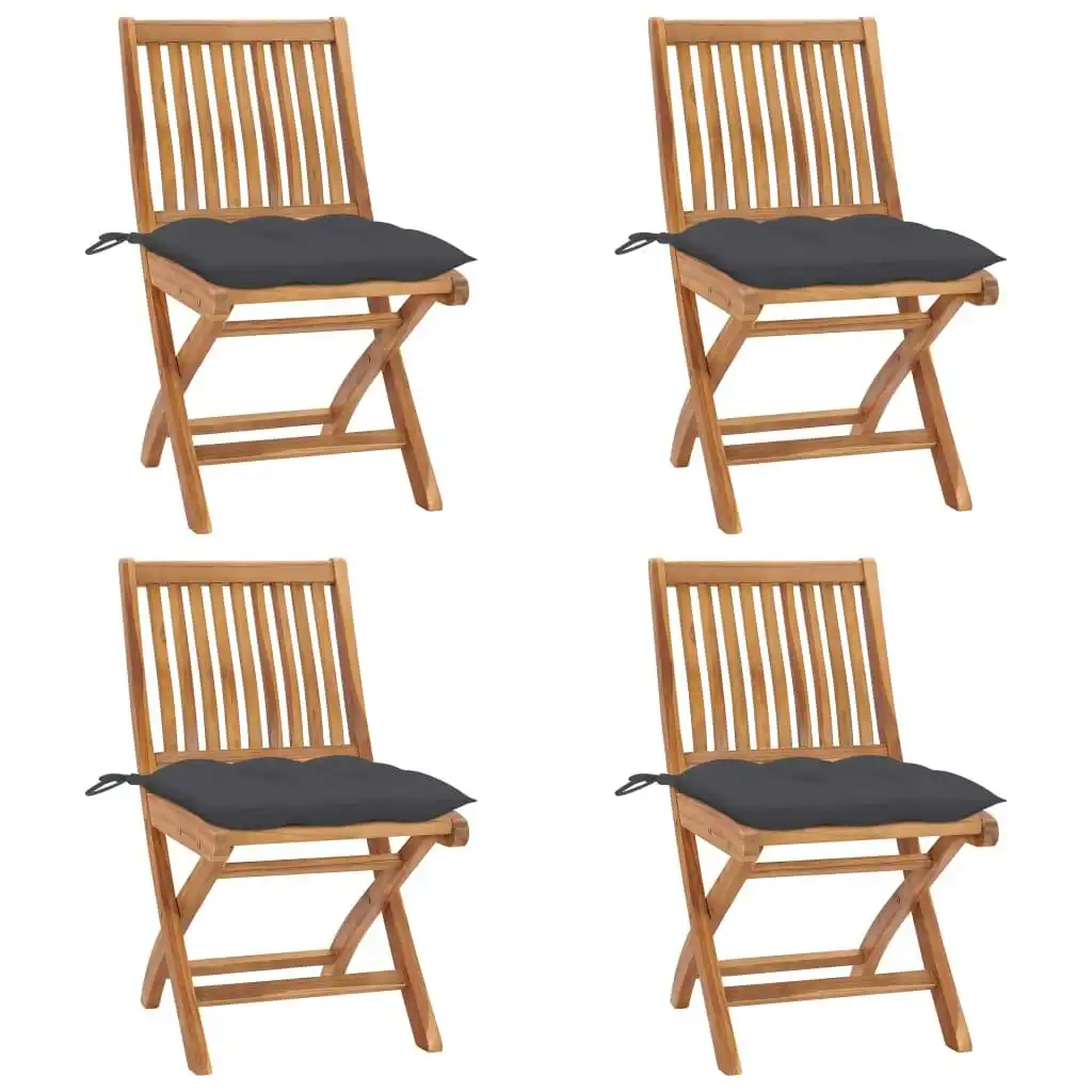 Folding Garden Chairs with Cushions 4 pcs Solid Teak Wood 3072822