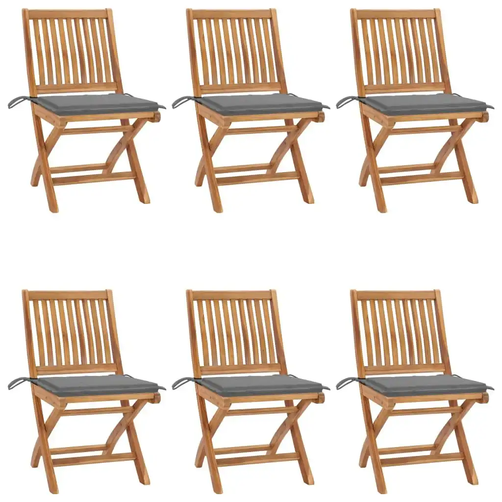 Folding Garden Chairs with Cushions 6 pcs Solid Teak Wood 3072835