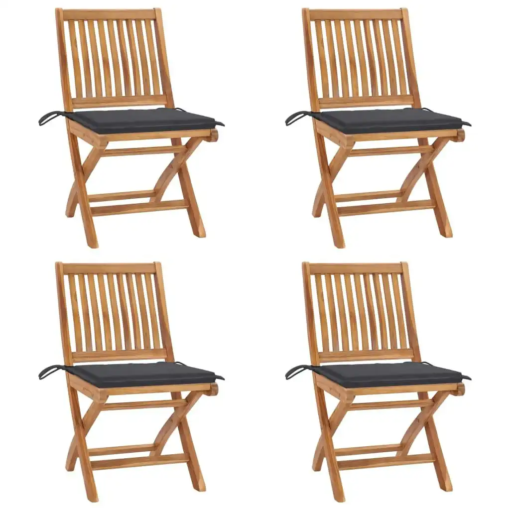 Folding Garden Chairs with Cushions 4 pcs Solid Teak Wood 3072807