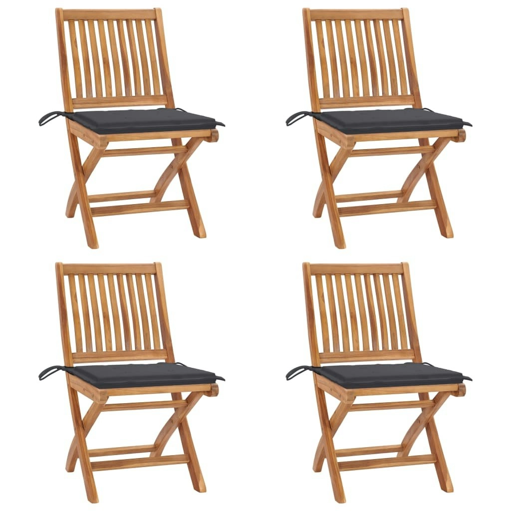 Folding Garden Chairs with Cushions 4 pcs Solid Teak Wood 3072807