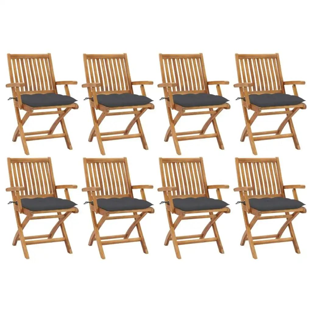 Folding Garden Chairs with Cushions 8 pcs Solid Teak Wood 3072792