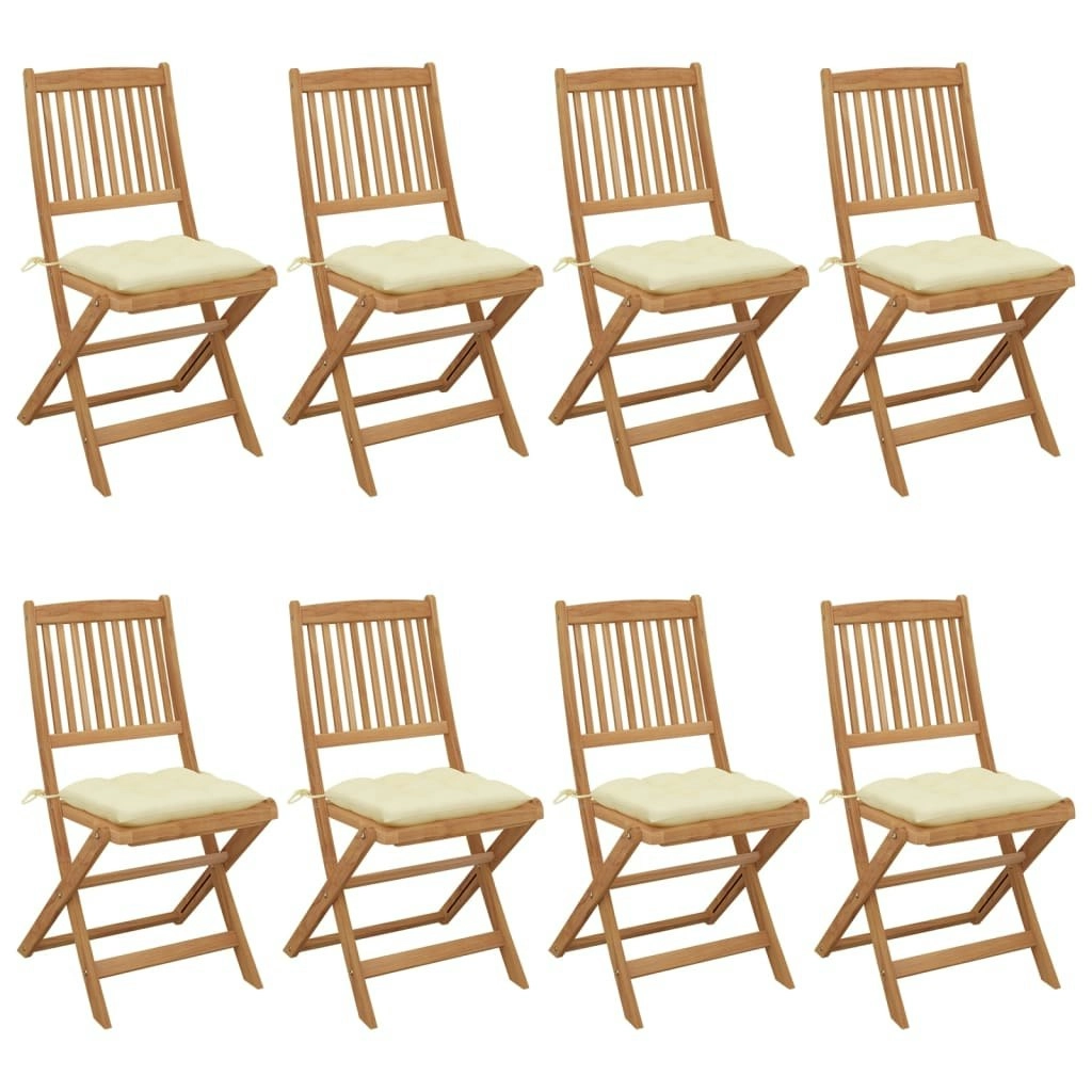 Folding Garden Chairs 8 pcs with Cushions Solid Acacia Wood 3075038