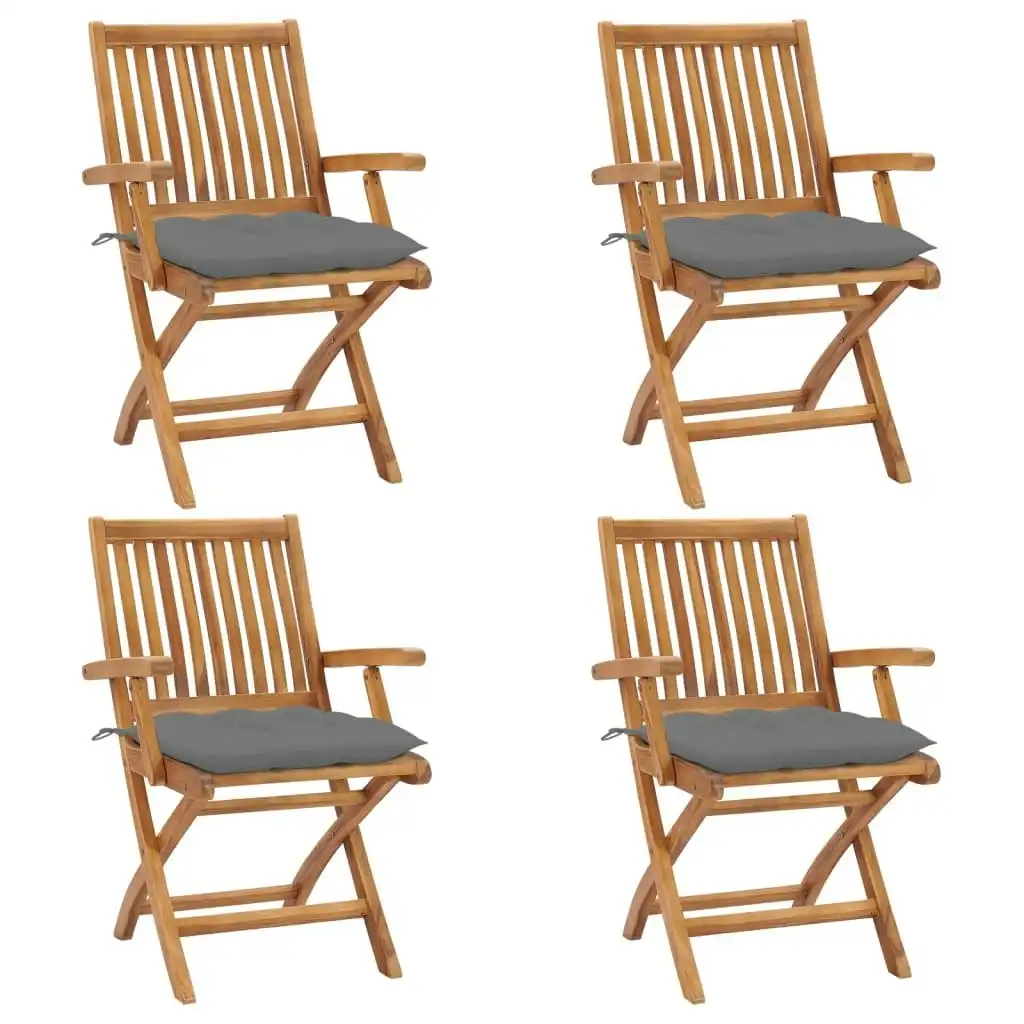 Folding Garden Chairs with Cushions 4 pcs Solid Teak Wood 3072739