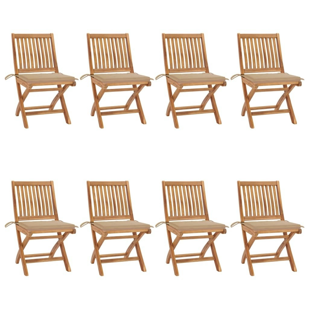 Folding Garden Chairs with Cushions 8 pcs Solid Teak Wood 3072864