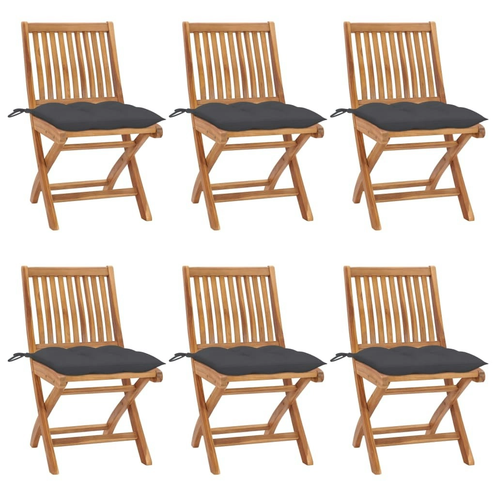 Folding Garden Chairs with Cushions 6 pcs Solid Teak Wood 3072849