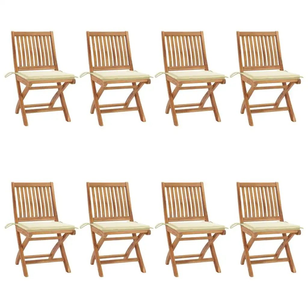 Folding Garden Chairs with Cushions 8 pcs Solid Teak Wood 3072863