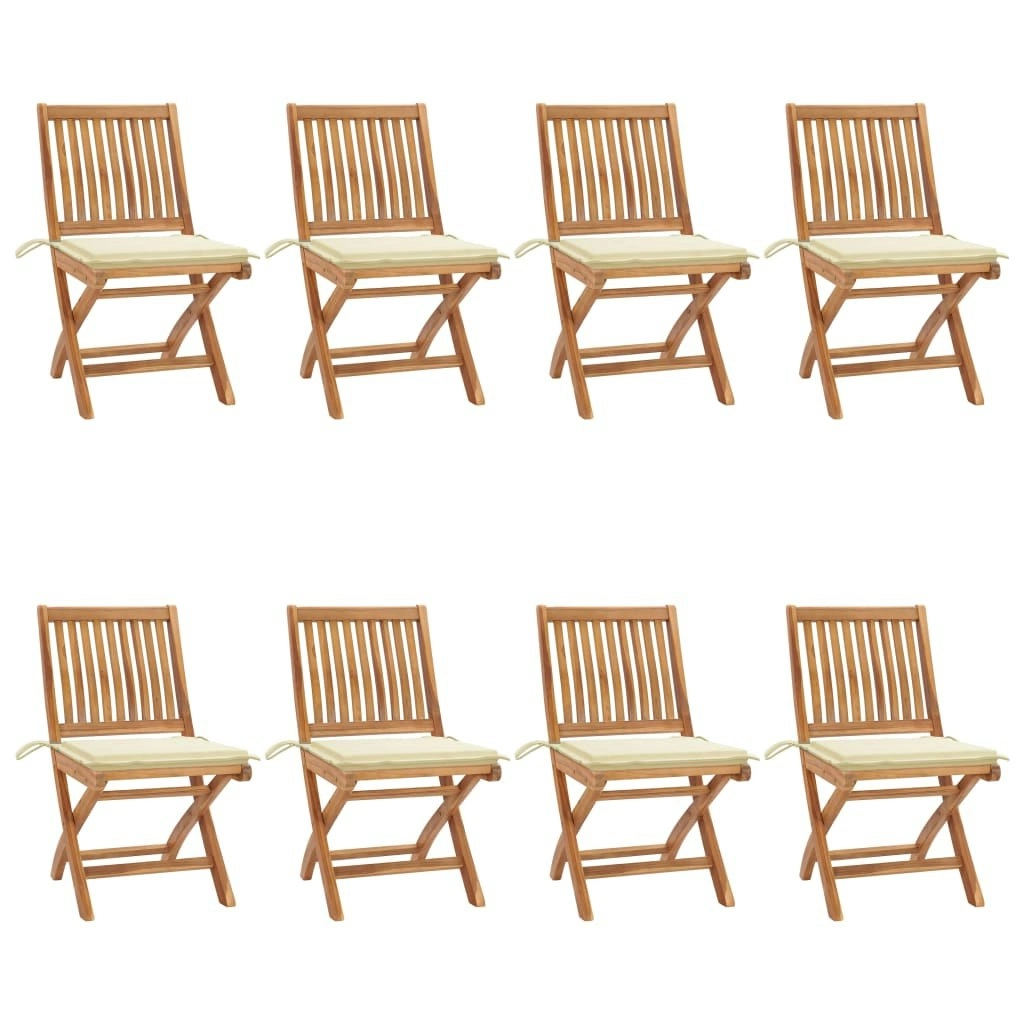 Folding Garden Chairs with Cushions 8 pcs Solid Teak Wood 3072863