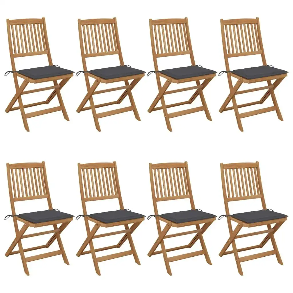 Folding Garden Chairs 8 pcs with Cushions Solid Acacia Wood 3075021