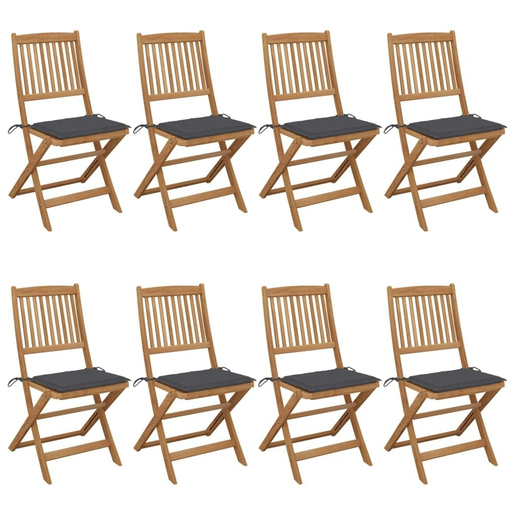 Folding Garden Chairs 8 pcs with Cushions Solid Acacia Wood 3075021