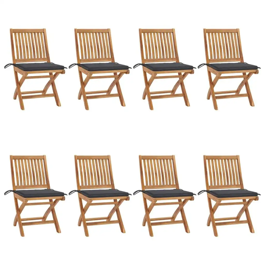 Folding Garden Chairs with Cushions 8 pcs Solid Teak Wood 3072861