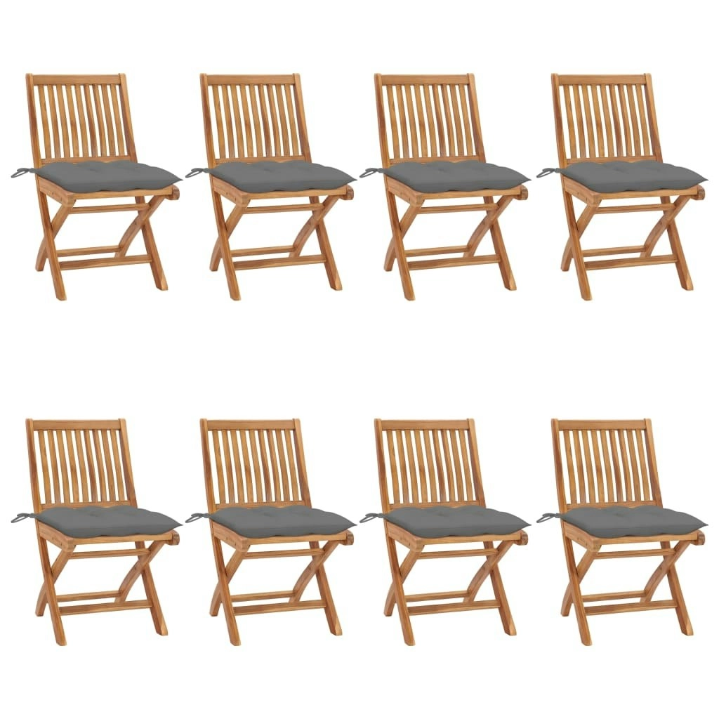 Folding Garden Chairs with Cushions 8 pcs Solid Teak Wood 3072877